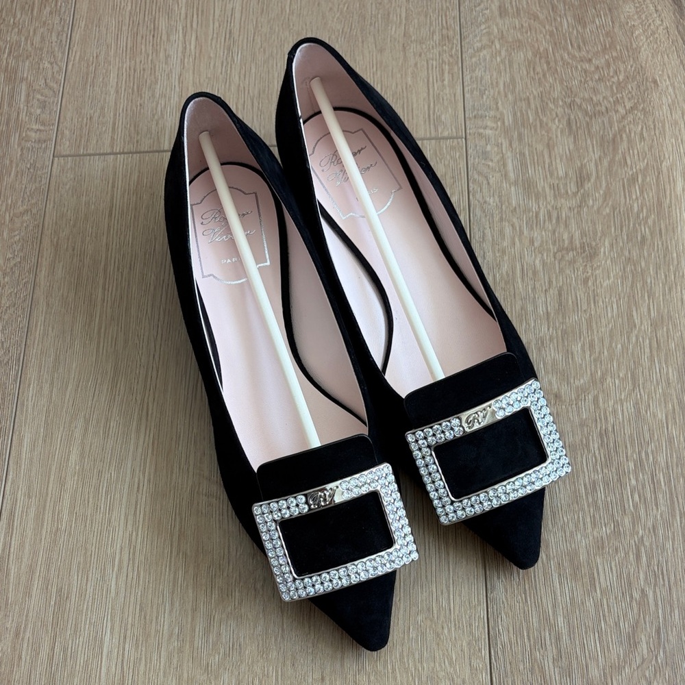 Roger Vivier Black Heels with Crystal Embellishment